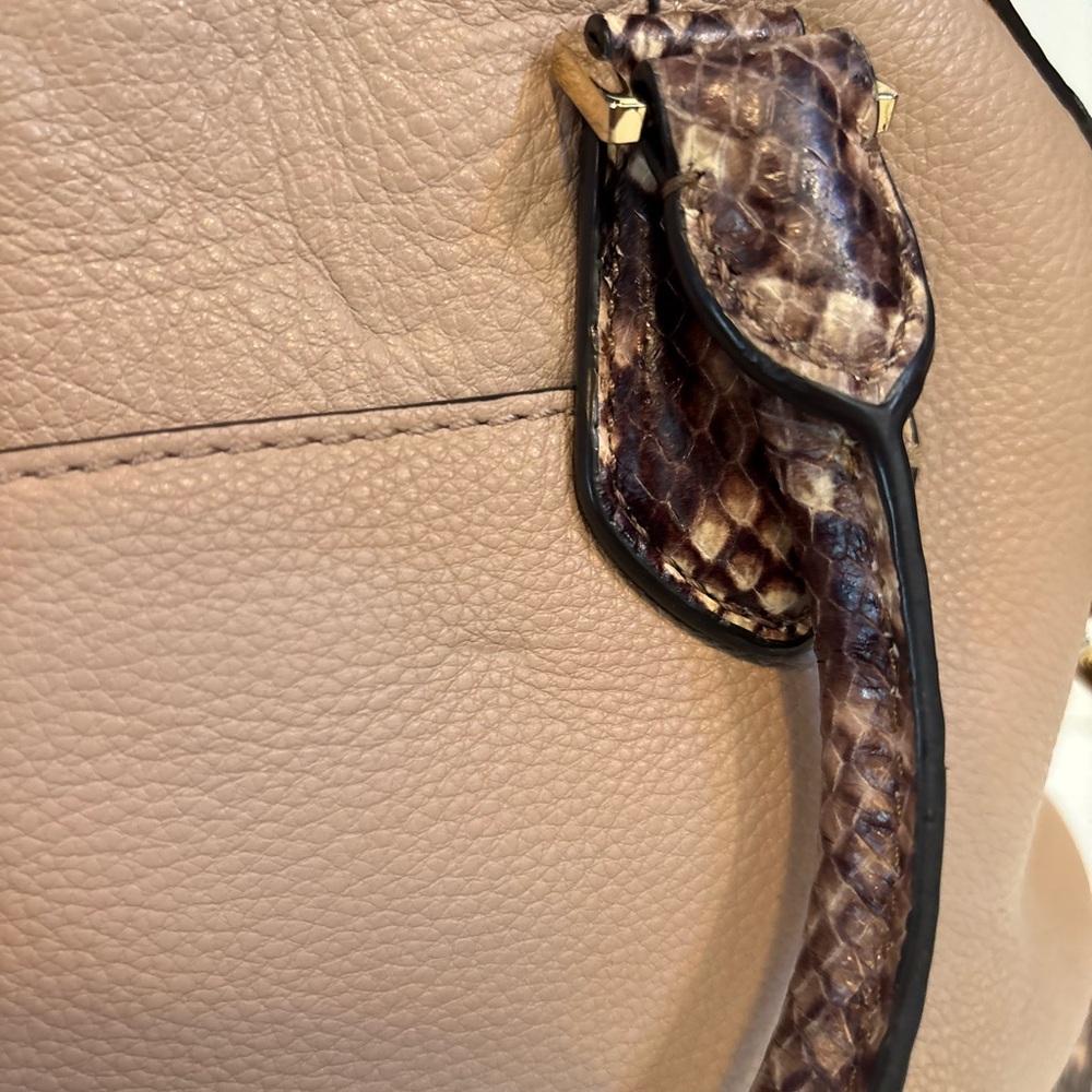 Michael Kors Smythe Blush Pink Beige Snake Leather Satchel - Picture 6 of 12